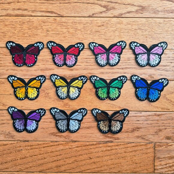 Accessories - Butterfly Applique Patch - Embroidered Insect Badge 2-7/8" (Iron On) Set of 11